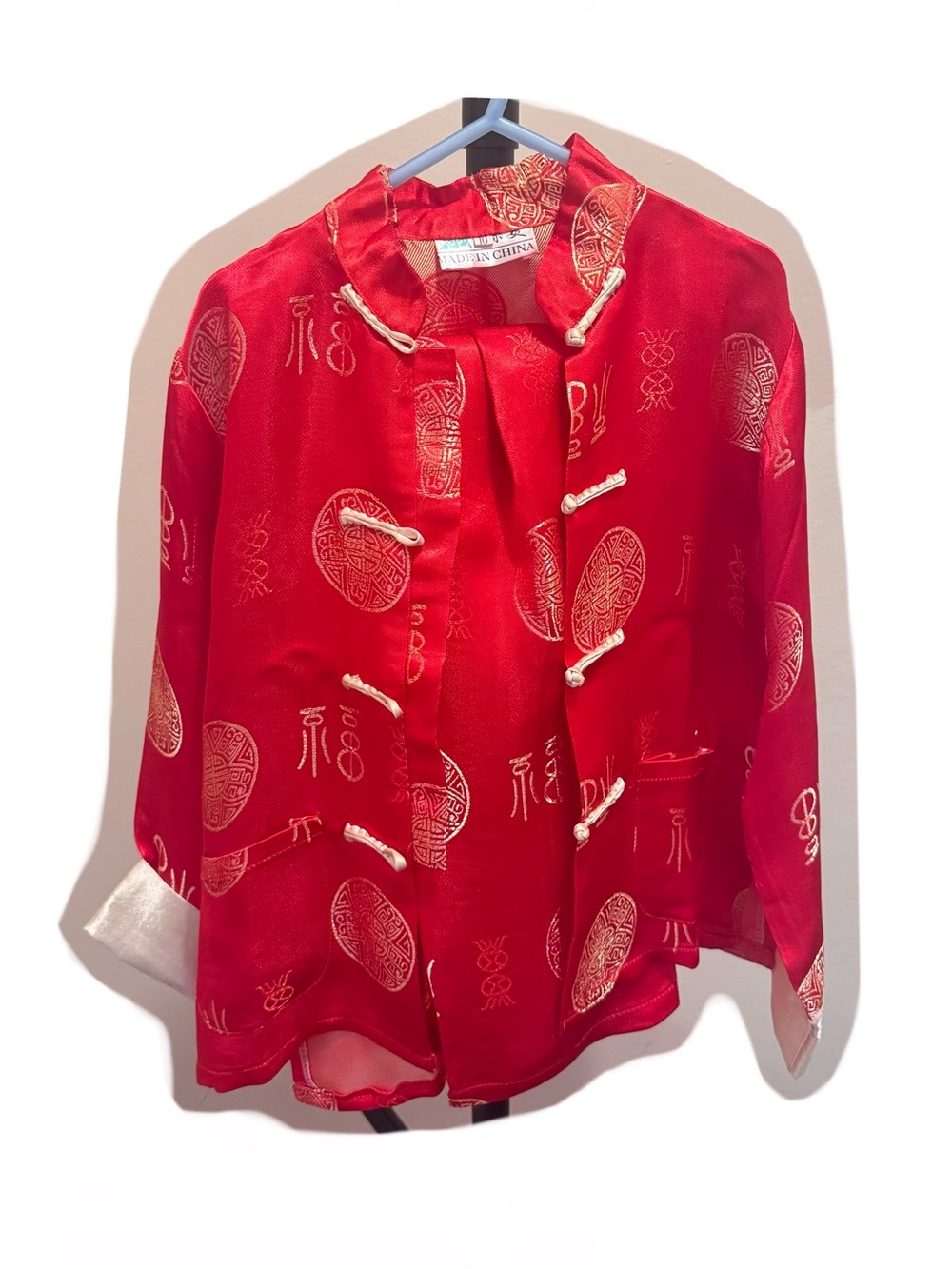 Set of Chinese Cultural Red Satin Shirt and Pants for Kids